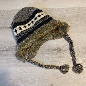 Himalaya Connection Faux FurLined Wool Hat, Gray, Black, Ivory